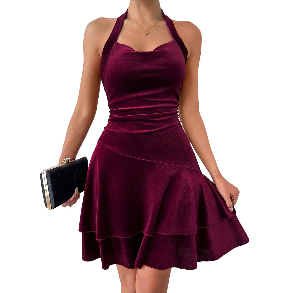 Damen Abendkleid Figurbetont Rüschenrock Neckholder-Design Norvielle