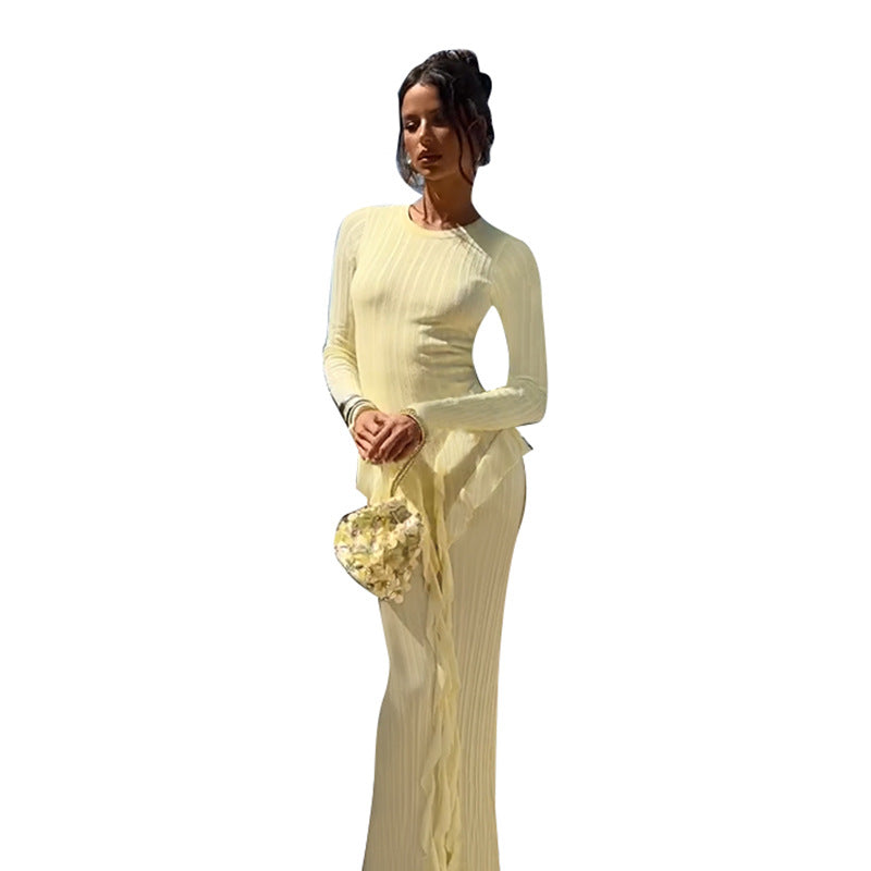 Damen Maxikleid mit Rüschen und langen Ärmeln Norvielle