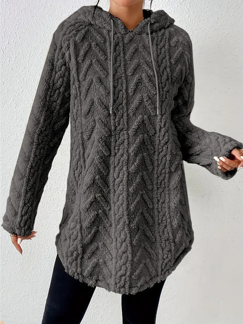 Damen Fleece-Hoodiejacke Rippdesign Kuschelig Grau