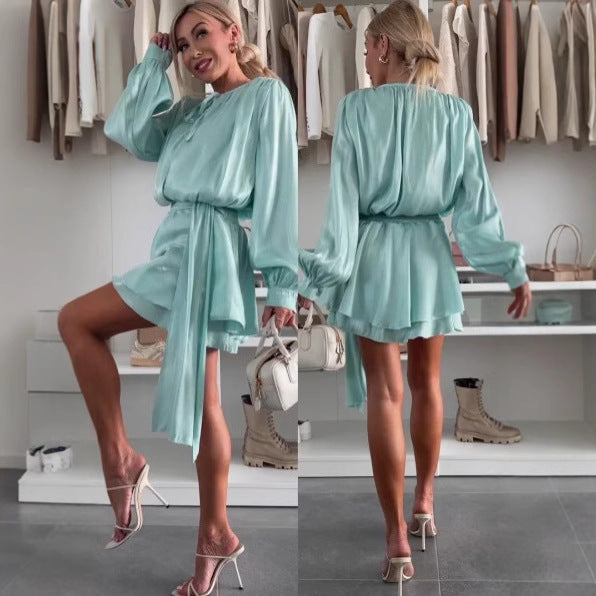 Damen Wickelkleid Seidenstoff Glänzend Norvielle