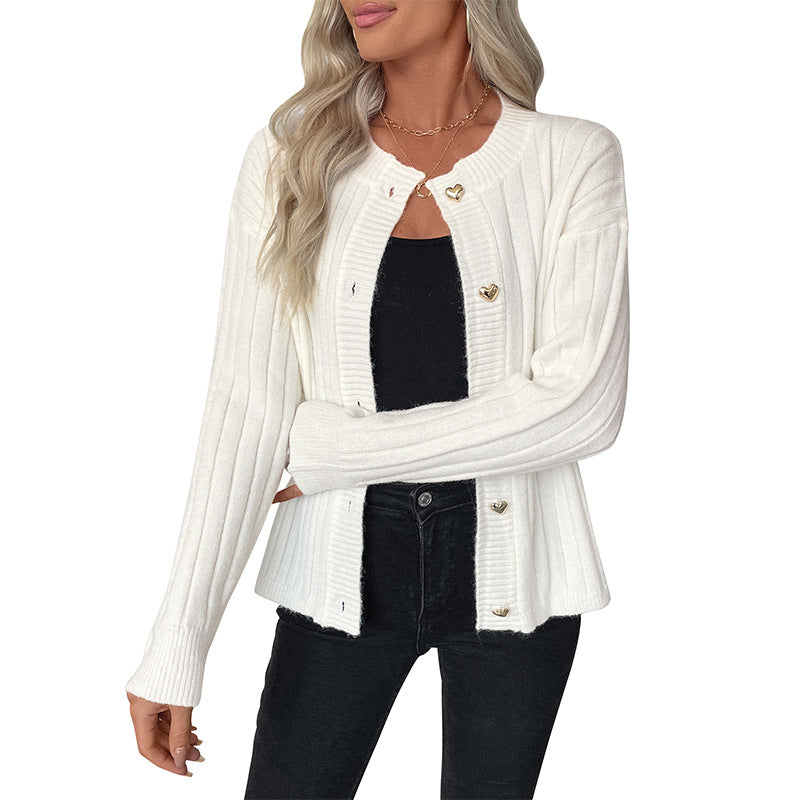 Damen Strickpullover Herzknöpfe Struktur Norvielle