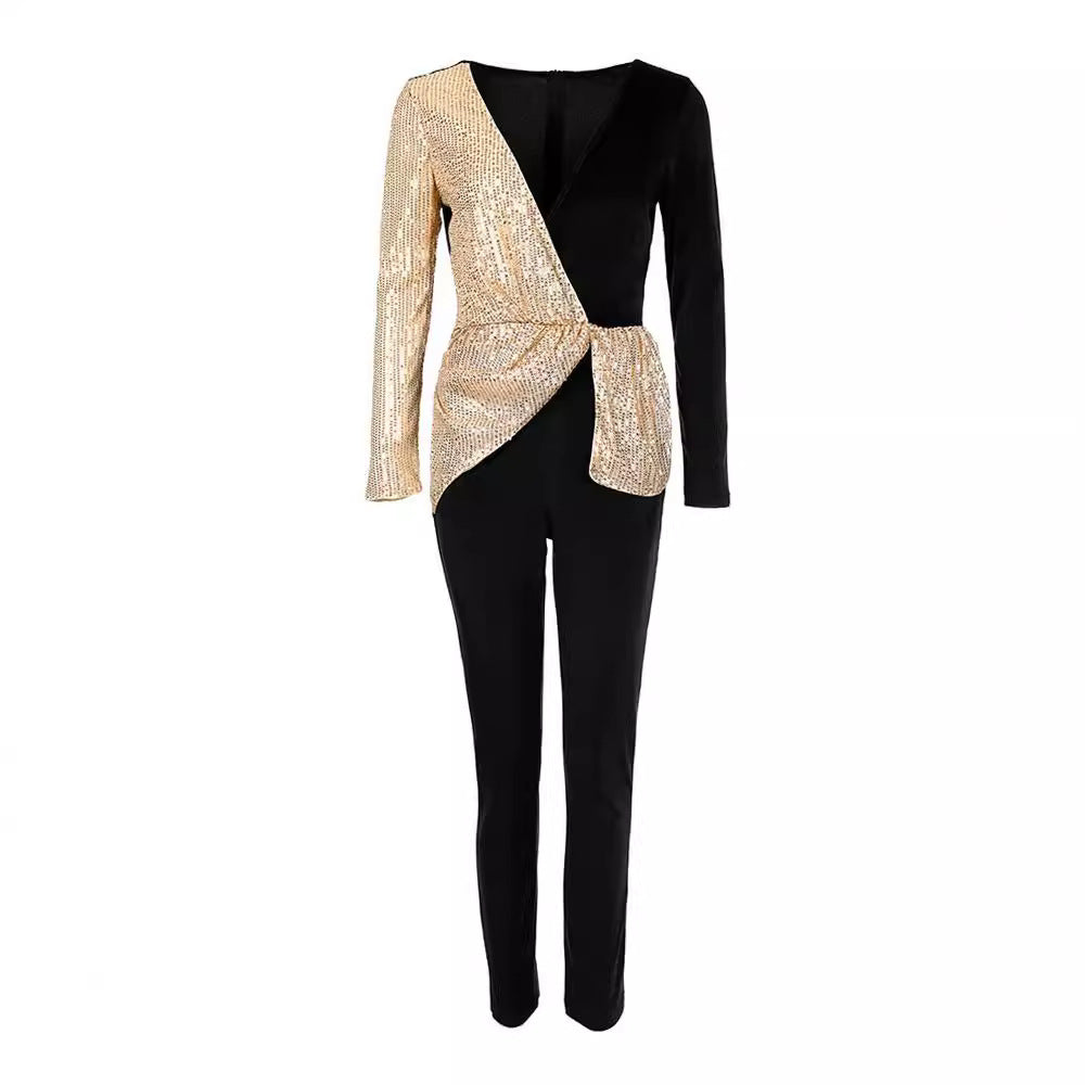 Damen Glitzer-Jumpsuit Asymmetrisch Tailliert Norvielle