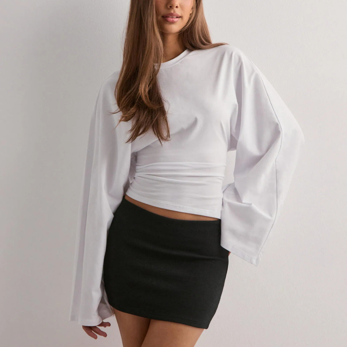 Damen Cropped Langarmshirt Weite Ärmel Norvielle