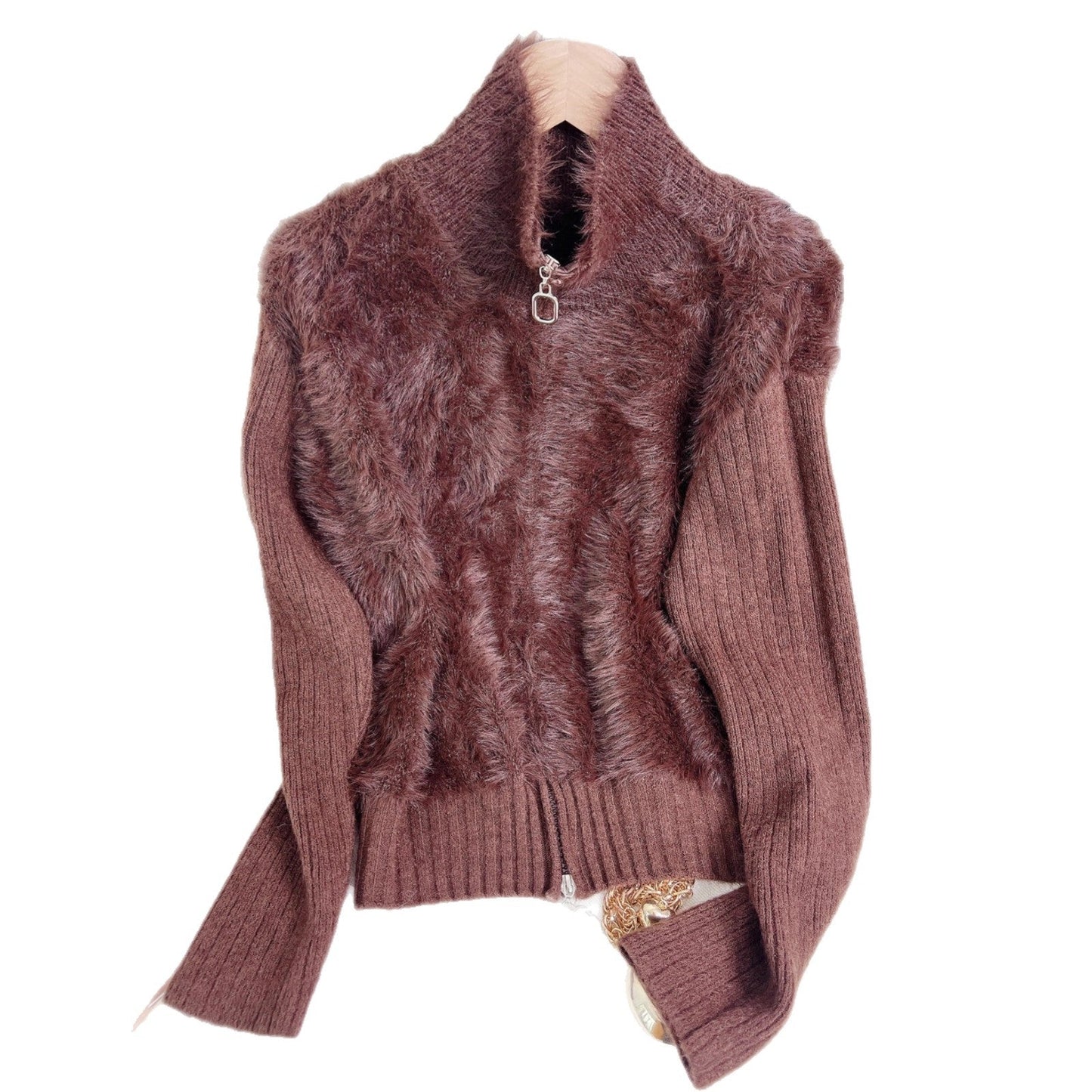 Damen Strickpullover Wärmeisolierend Hochkragen Fleece Einsätze Grau