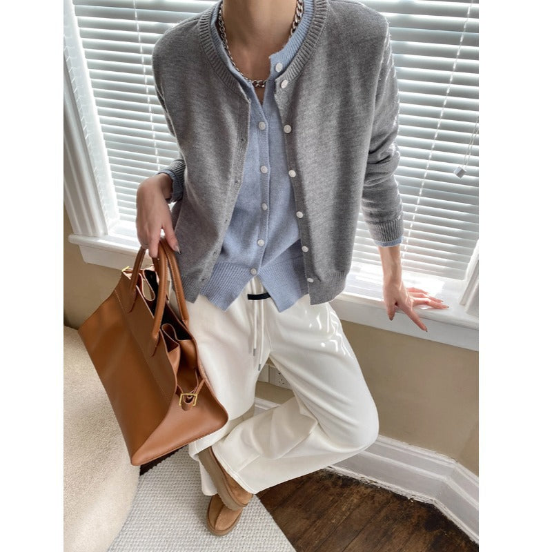Damen Strickcardigan Klassisch Knöpfe Beige