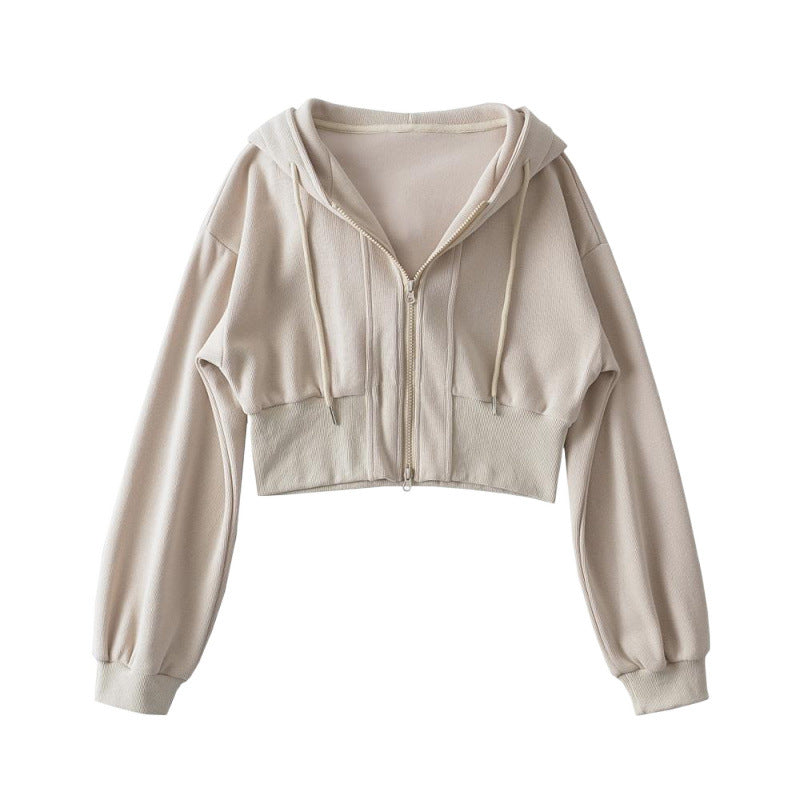 Damen Cropped Kapuzenjacke Reißverschluss Elastisch