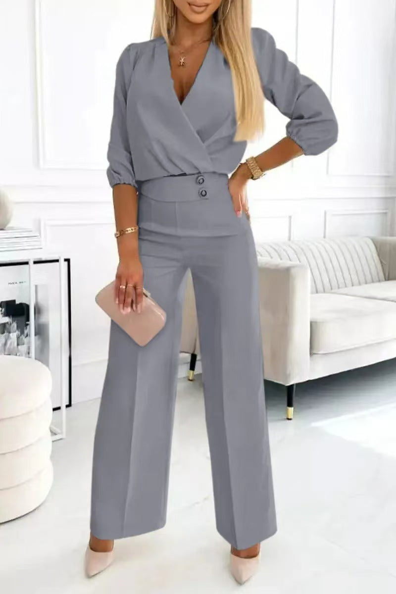 Damen Jumpsuit Wickeloberteil Hochtailliert Norvielle