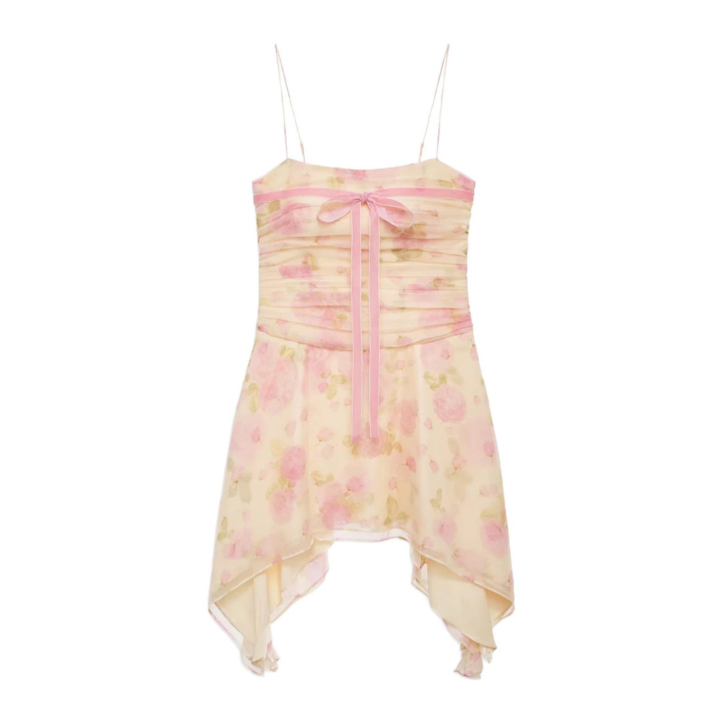 Damen Mini-Kleid mit Blumenmuster Asymmetrischer Saum Elegantes