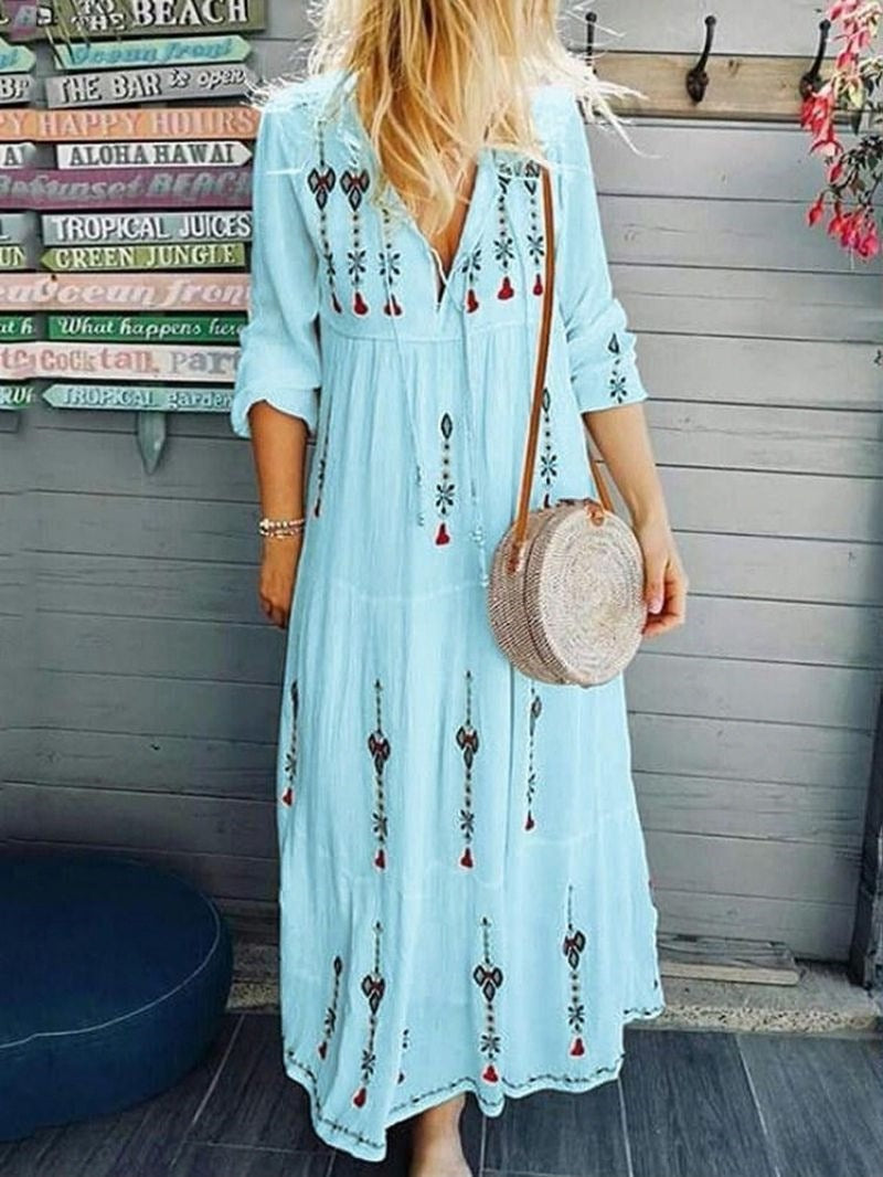 Damen Boho-Kleid Bestickt Lässig Norvielle