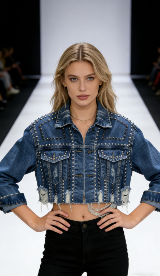 Damen Jeansjacke Lässig Verziert Norvielle