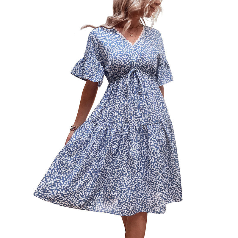 Damen Sommerkleid Taillenknoten Voluminöser Rock Norvielle
