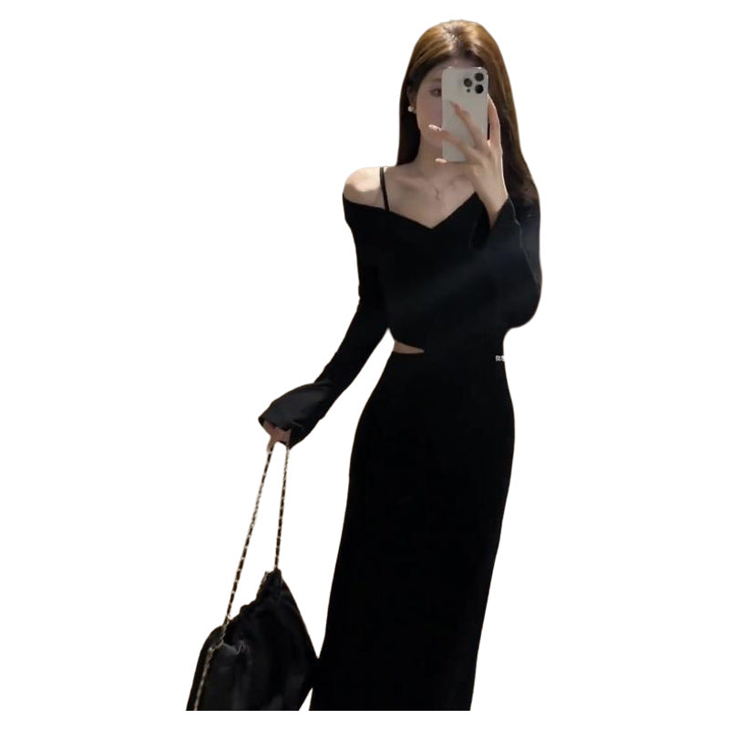 Damen Kleid Asymmetrischer Ausschnitt Cut-Out Norvielle