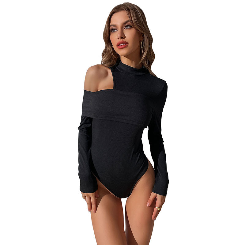 Damen Ein-Schulter-Bodysuit Langärmlig Elegant Norvielle