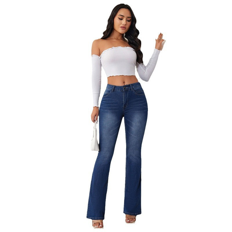 Damen Hochtaillierte Bootcut Jeans Norvielle -> Damen Hochtaillierte