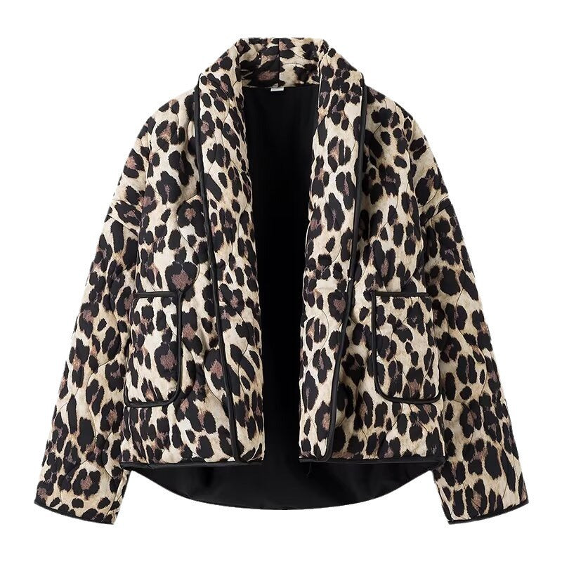 Damen Steppjacke Leo-Muster mit Taschen Norvielle