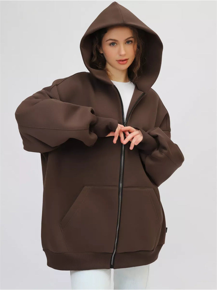 Damen Oversized Kapuzenjacke Norvielle Hoch Bündchen Reißverschluss
