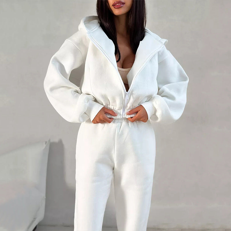 Damen Fleece-Jumpsuit Sportlich Kapuze Weite Passform Norvielle