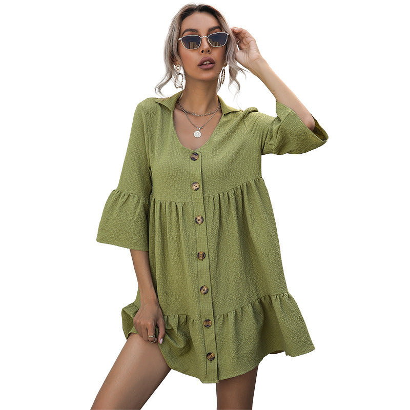 Damen Sommerkleid Raffungen Knopfdetails Norvielle