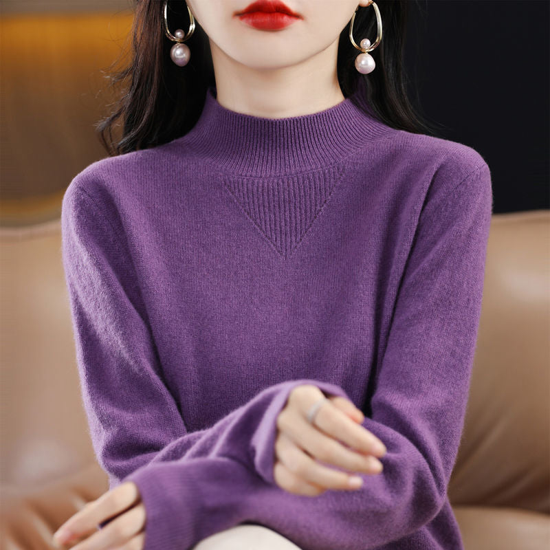 Damen Pullover Feinripp mit hohem Kragen Elegantes Design