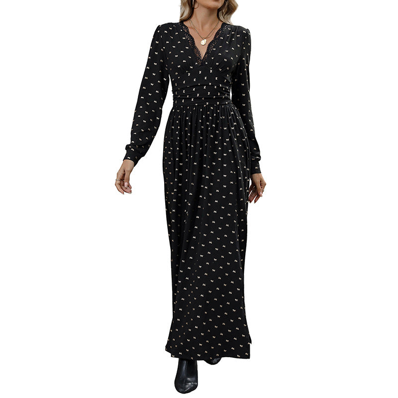 Damen Maxikleid Spitze Muster
