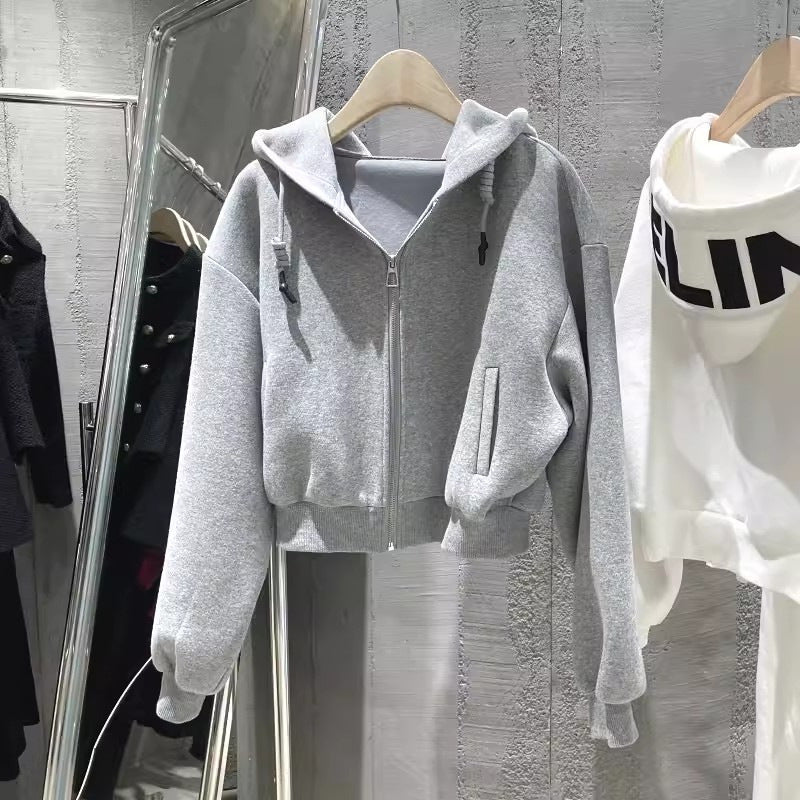 Damen Cropped Kapuzenjacke Elastisch Lässig