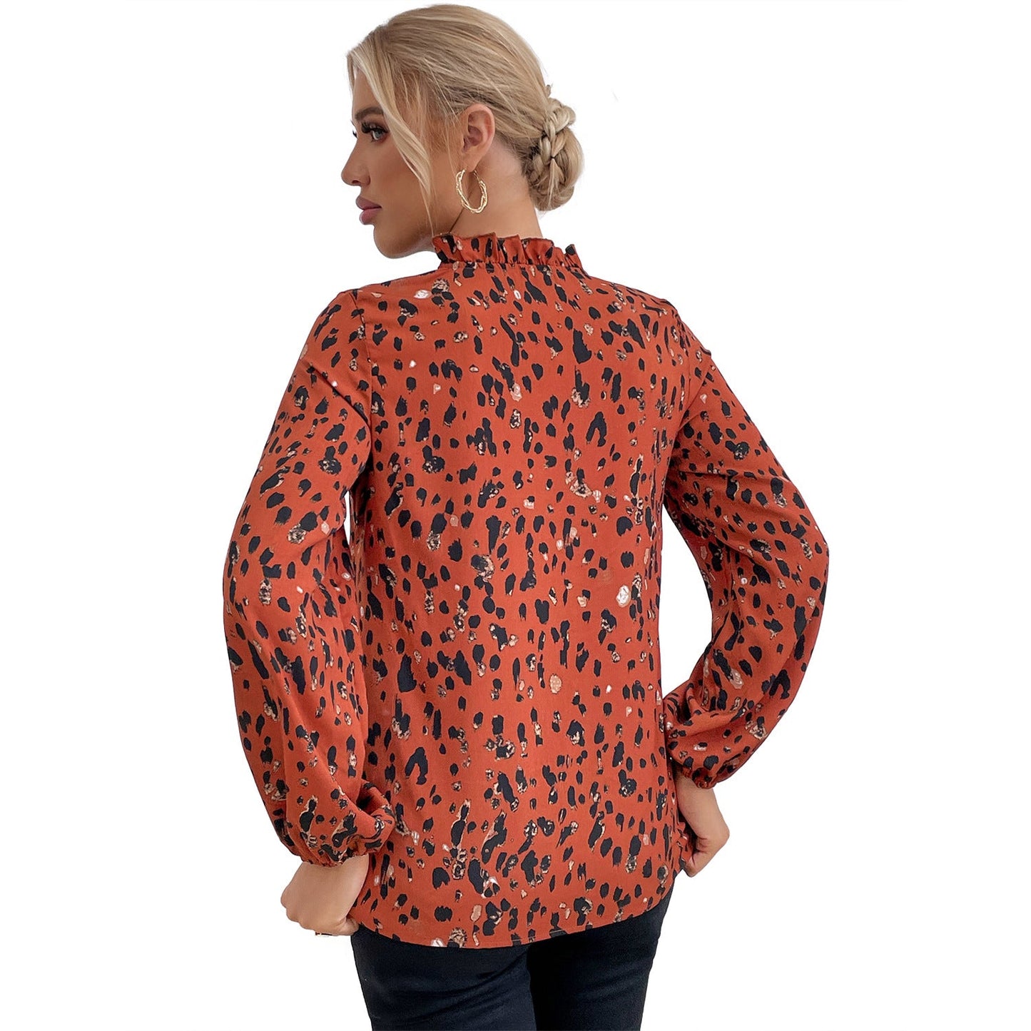Damen Bluse Leopardenmuster Voluminöse Ärmel