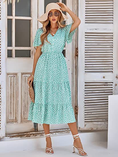 Damen Maxikleid A-Linie Rüschendetails
