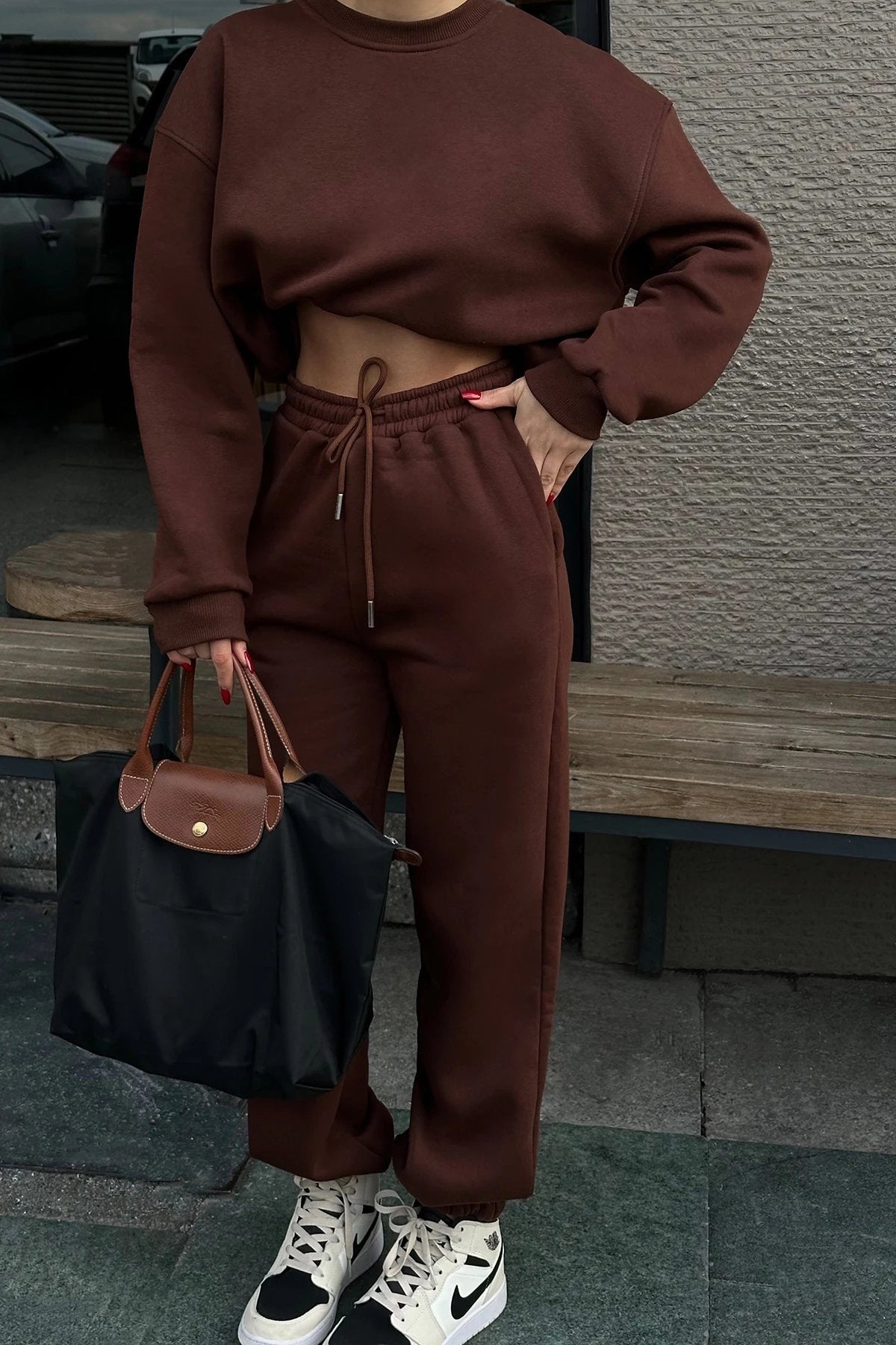 Damen Sweatshirt-Set Cropped mit Jogginghose Norvielle
