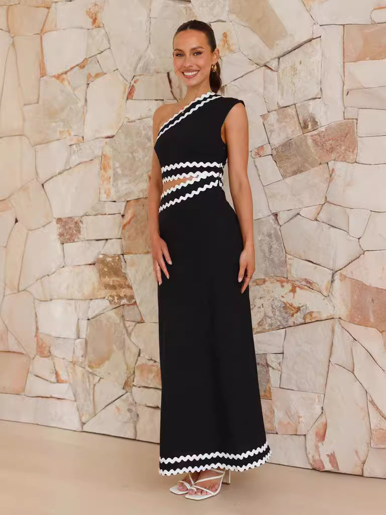 Damen Midi-Kleid Asymmetrischer Schnitt Zick-Zack-Details