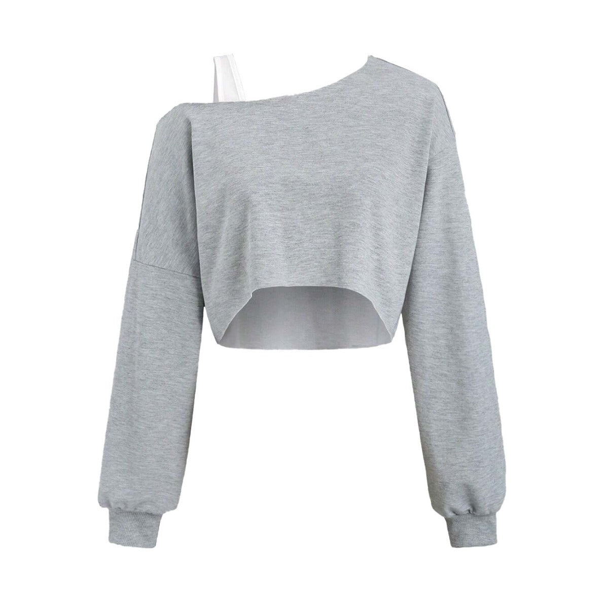 Damen Cropped Sweatshirt Asymmetrisch Voluminöse Ärmel Norvielle