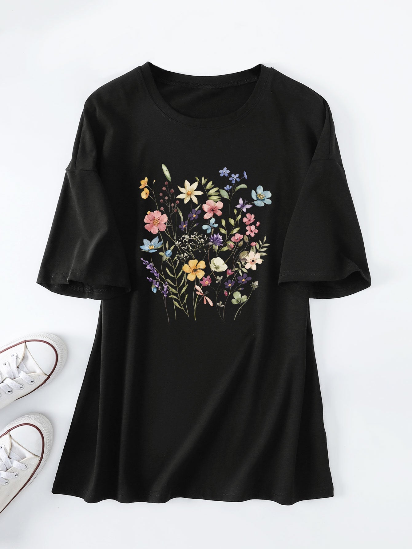 Damen Sommerbluse Floralmuster Baumwolle Blumenweiß