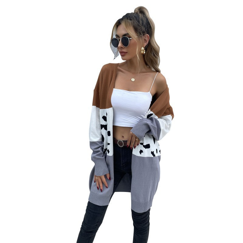 Damen Kuschelstrickjacke Blockdesign Bunt