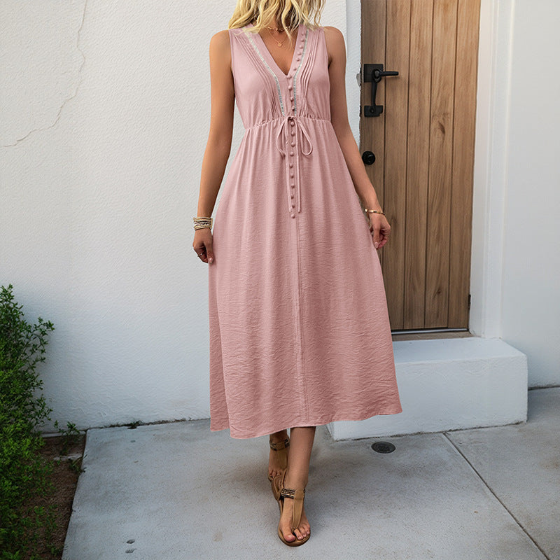 Damen Wickelkleid Langarm Elastisch Mit Knöpfen