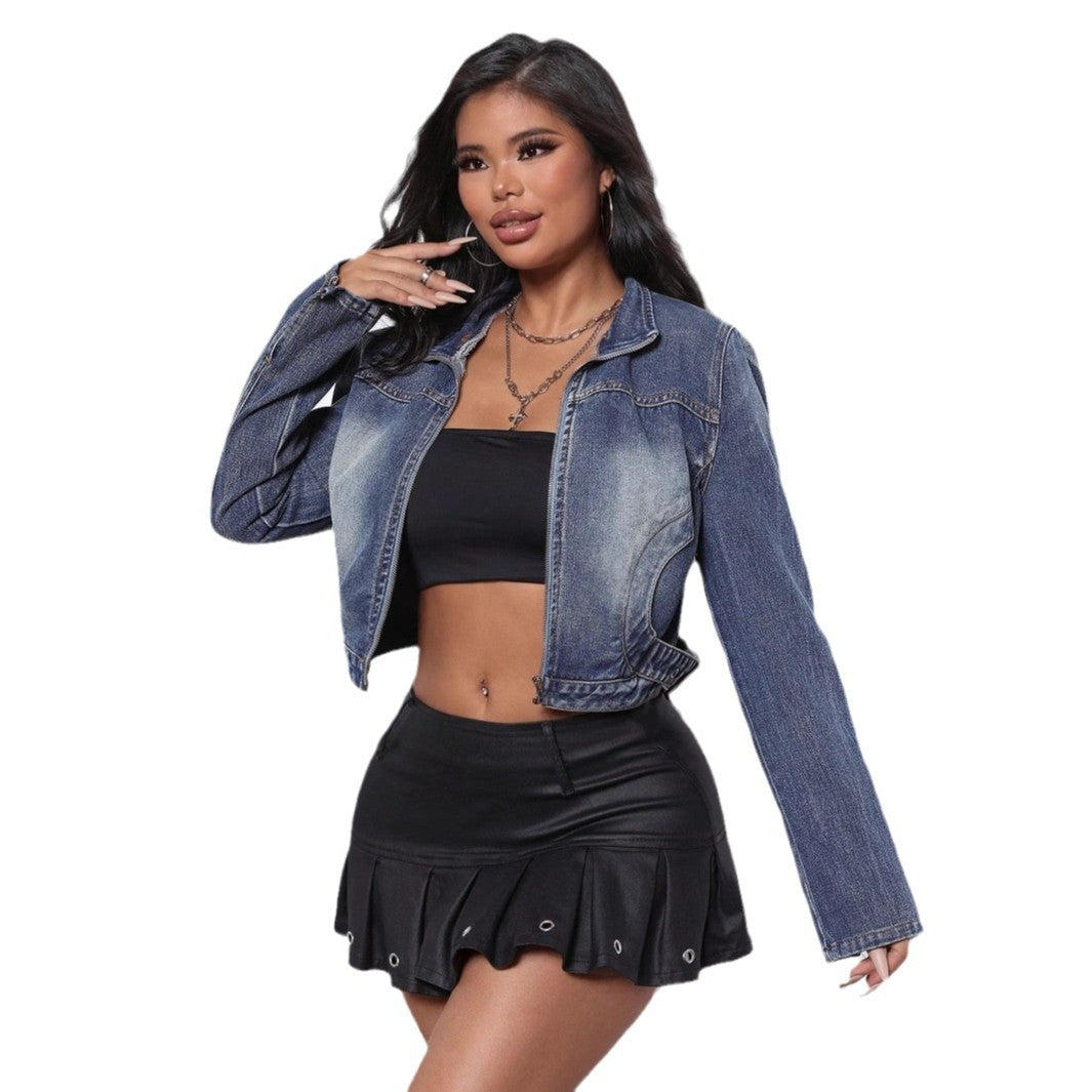 Damen Jeansjacke Crop-Style Waschungseffekt