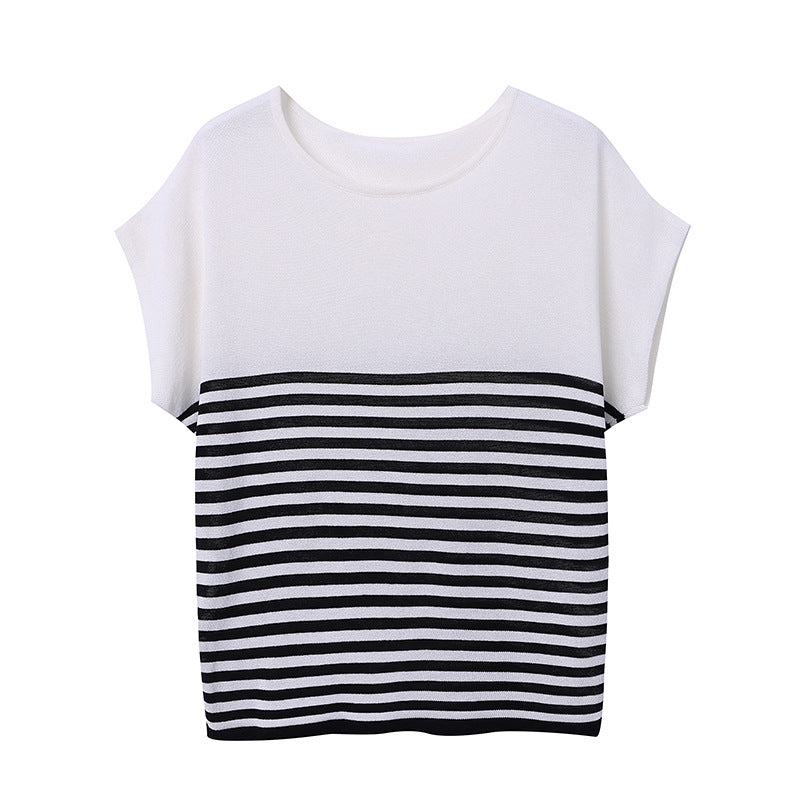 Damen T-Shirt Gestreift Lockerer Schnitt Weiß-