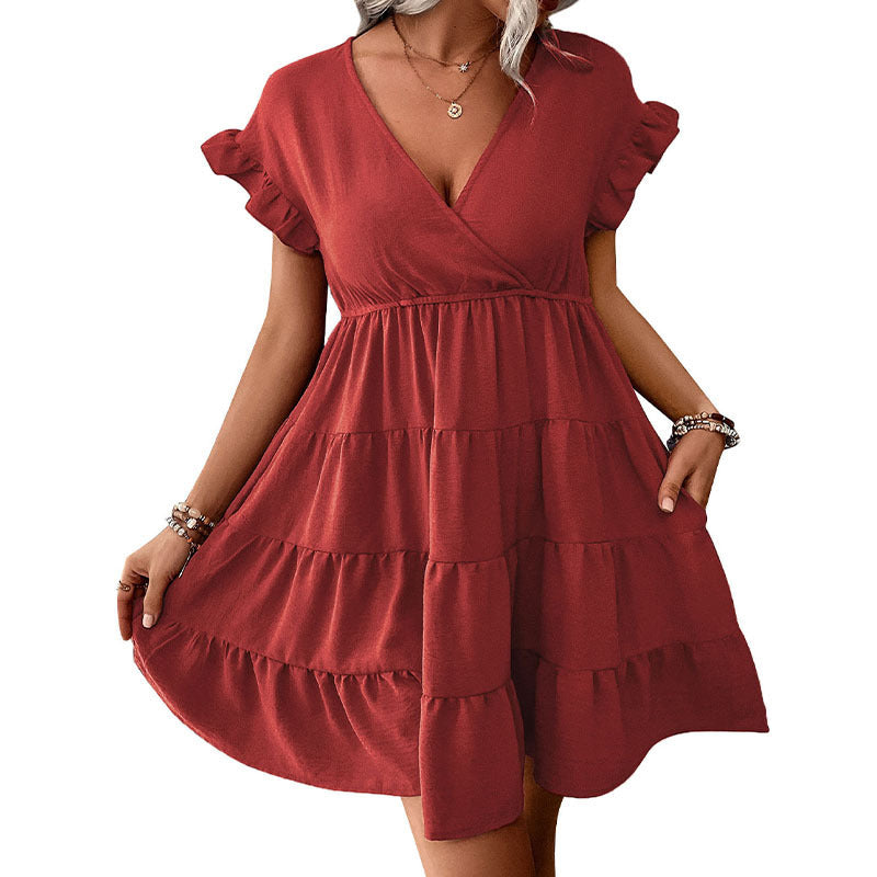 Damen Wickelkleid Rüschen Blumenmuster schwingender Rock