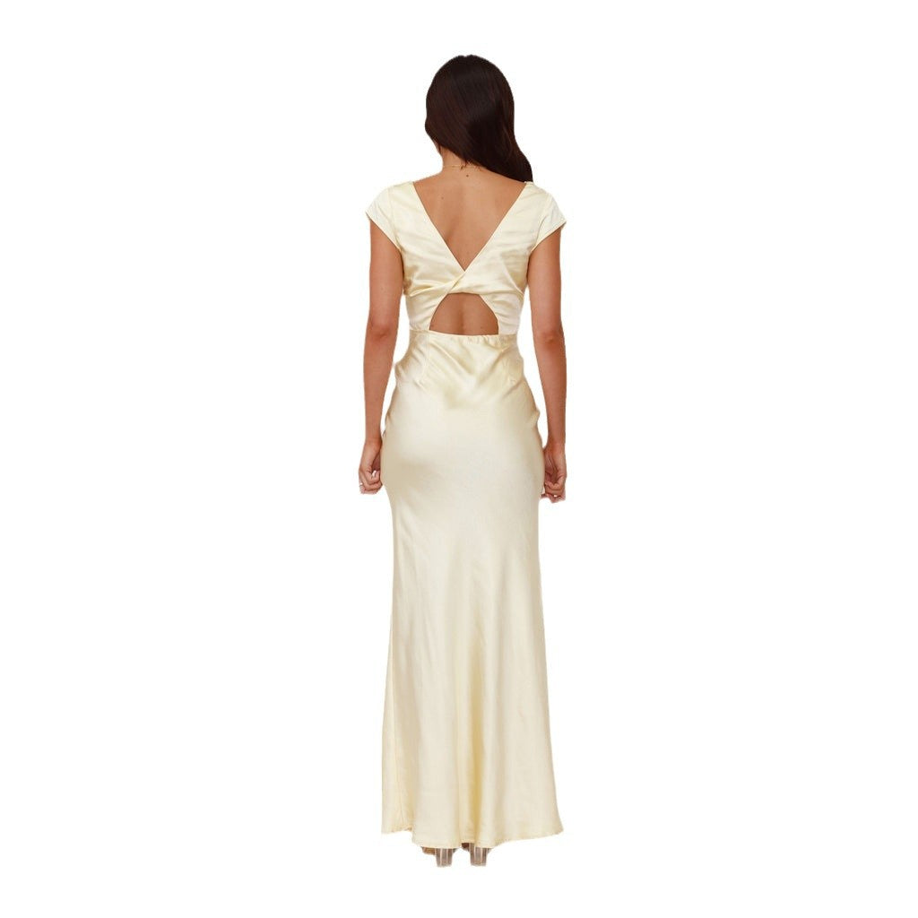 Damen Maxikleid Satin V-Ausschnitt Norvielle