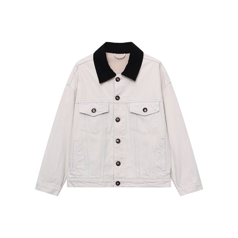 Damen Jeansjacke Mit Kontrastkragen Und Taschen