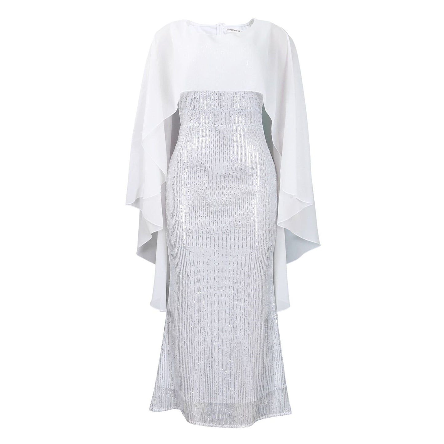 Damen Abendkleid Pailletten Cape Schimmernd