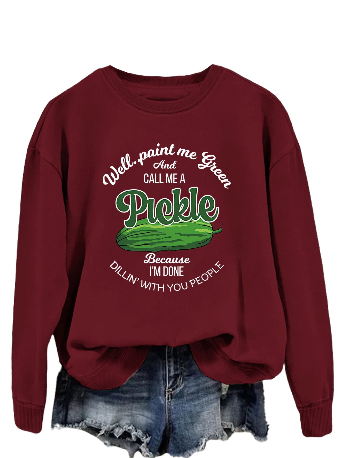 Damen Sweatshirt Gurkenmotiv Kreativer Druck Norvielle
