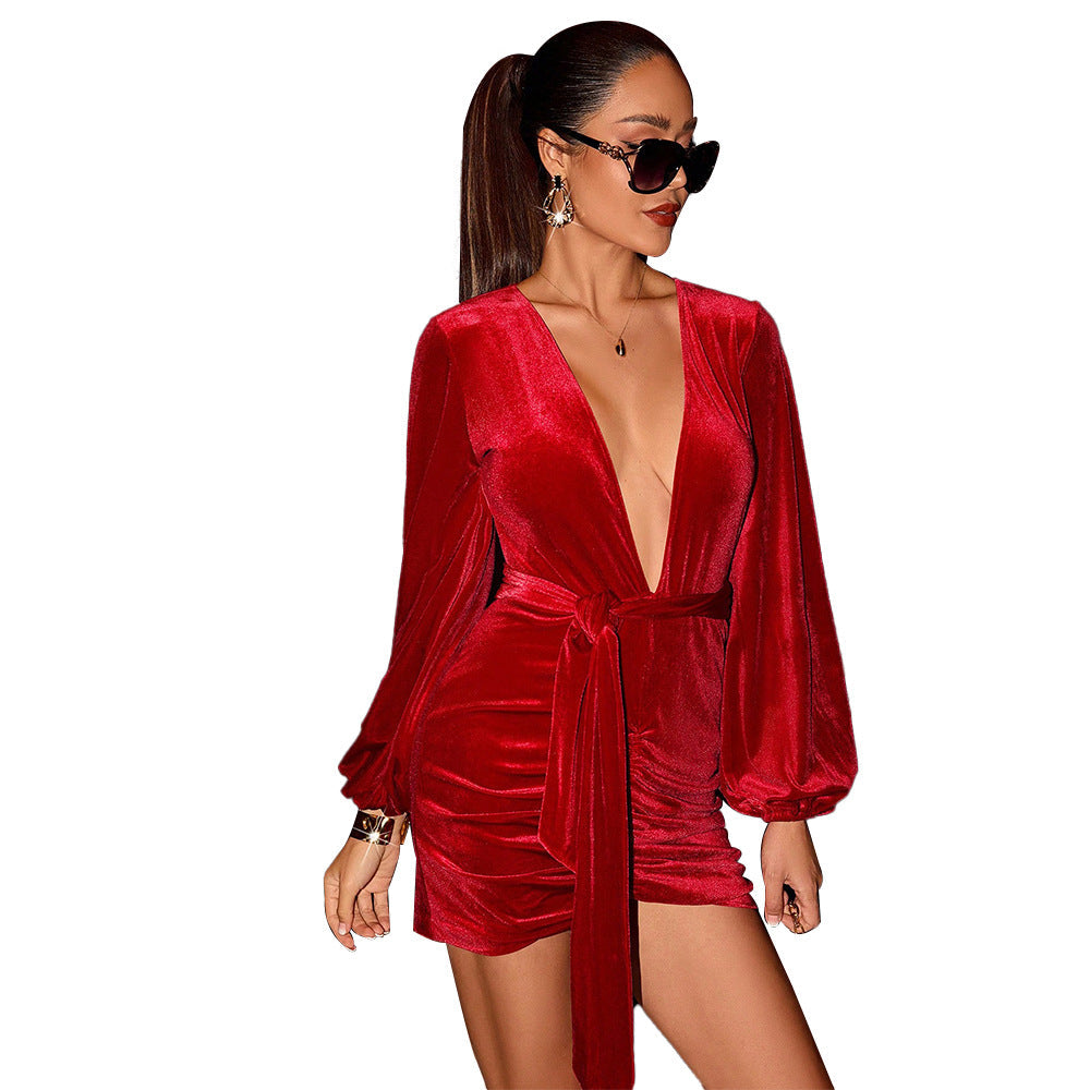 Damen Wickelkleid V-Ausschnitt Raffung