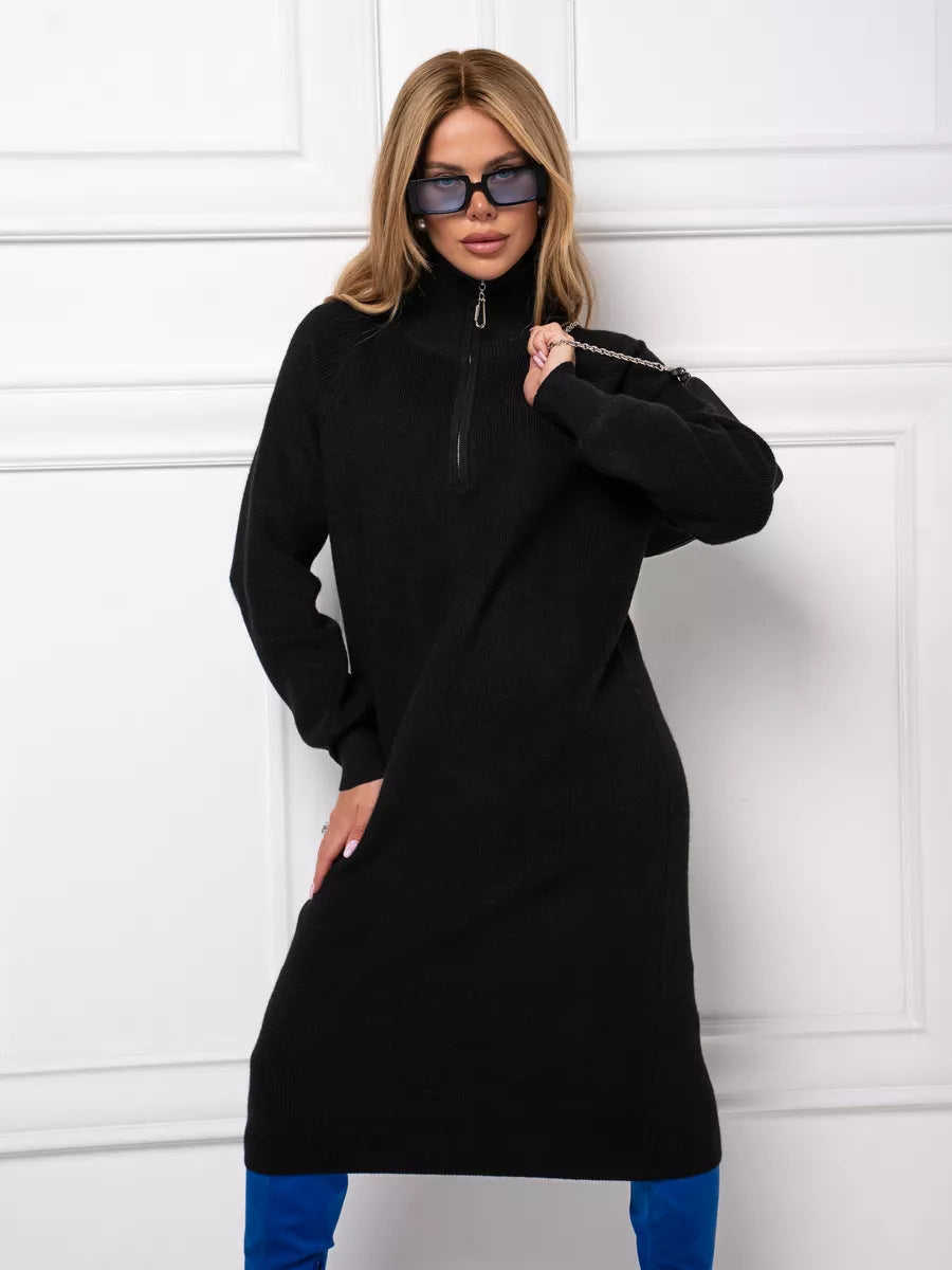 Damen Strickkleid Stehkragen Reißverschluss Norvielle