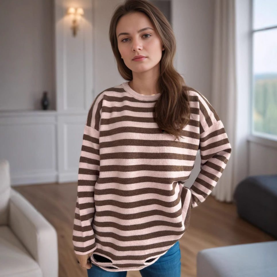 Damen Oversized-Pullover aus Strickstoff mit lässigem Streifenmuster