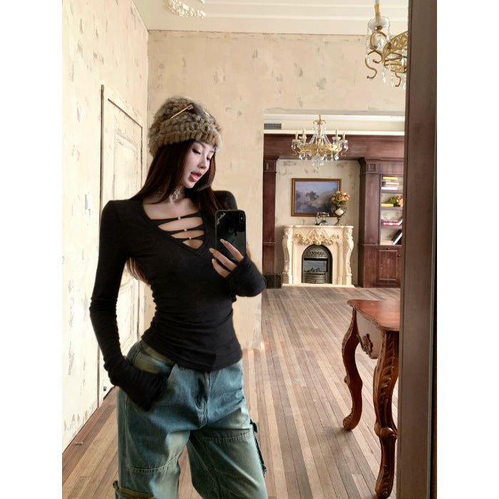 Damen Langarmshirt Cut-Out-Design Figurfreundlich Norvielle