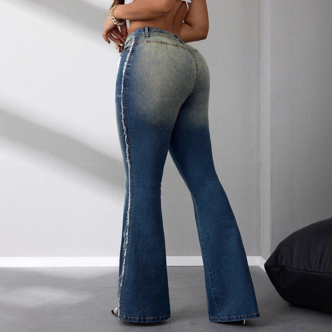 Damen Bootcut Jeans Hochbund Leichter Denim