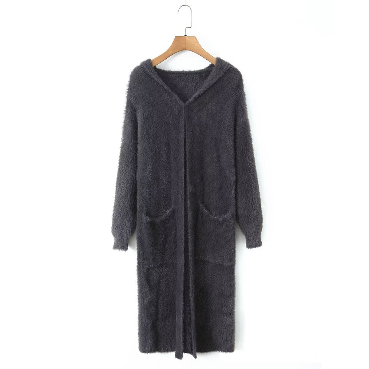 Damen Langstrickmantel mit Kapuze und Taschen Norvielle