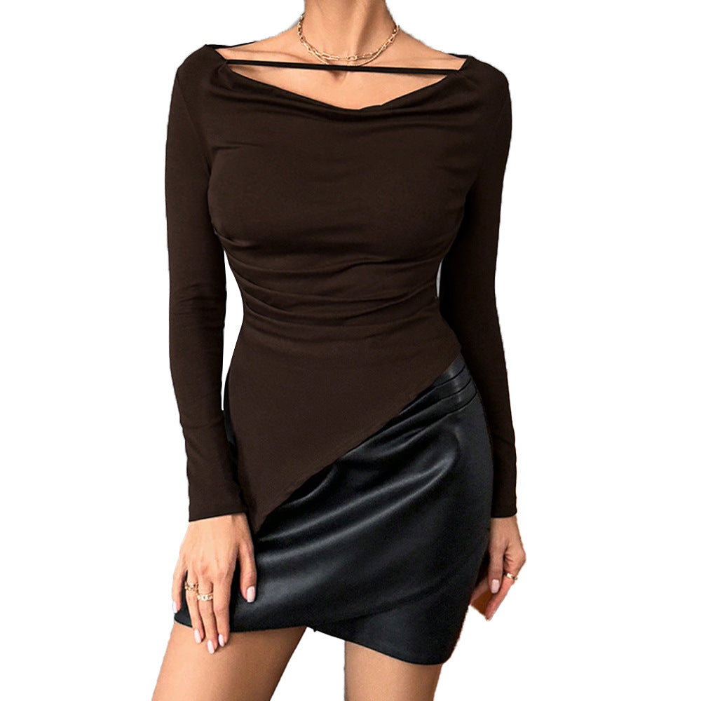 Damen Oberteil Langarm Asymmetrischer Schnitt Norvielle