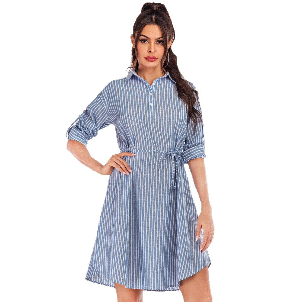 Damen Hemdblusenkleid mit Bindegürtel Norvielle
