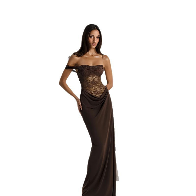 Damen Abendkleid Schulterfrei Spitze Fließend Norvielle
