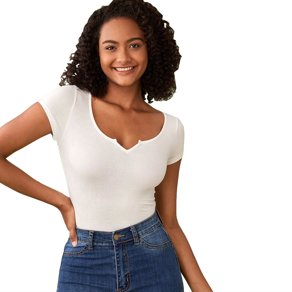 Damen T-Shirt V-Ausschnitt Kurzärmel Norvielle